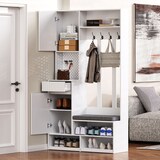 thumbnail of Garderobenset Komplett-Set Flurgarderobe mit Sitzbank 100x180x35 cm Weiß aus MDF mit 4 Haken und Schubladen