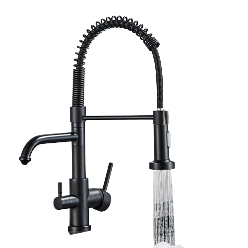 Bernd | Torneira de filtro de 3 vias para gastronomia preto mate | de osmose em aço inoxidável para cozinha misturadora de restaurante 360° 2 ligações