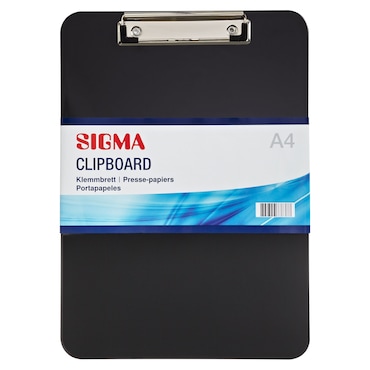SIGMA Cartellina per appunti, polistirolo, DIN A4, 75 fogli, gancio fissaggio, nero