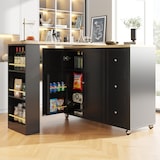 thumbnail of Stehtisch Barwagen drehbar Schwarz 203x39x106 cm mit Rollen 3 Schubladen 2 Türen Snackregal und Regalböden aus MDF für Küche Wohn Essbereich