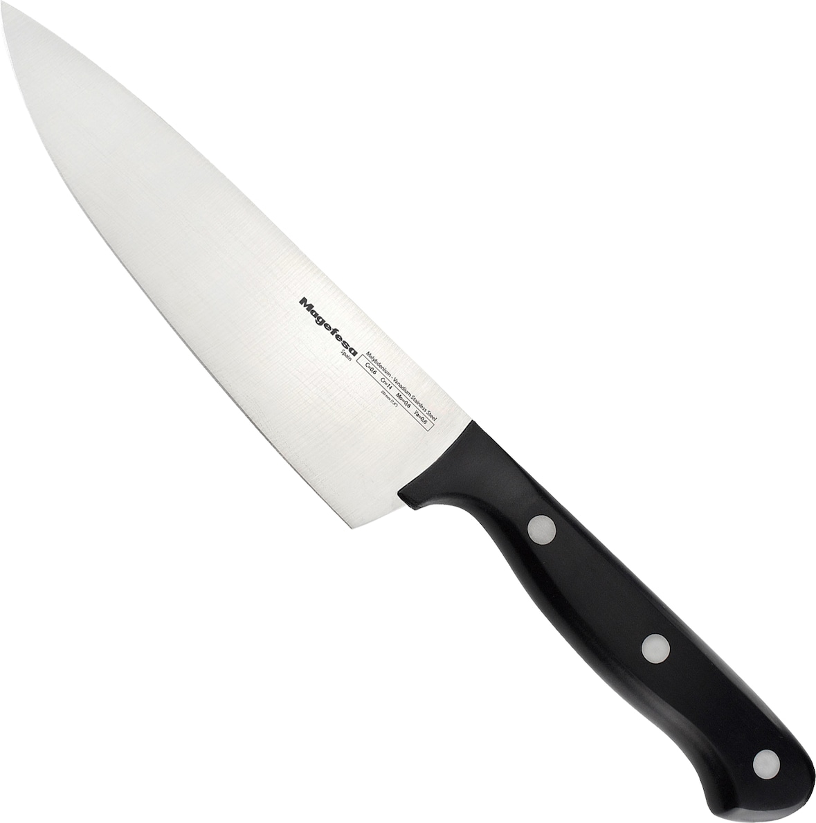 Magefesa Roda - Cuchillo Chef de 20cm, Acero Inoxidable, Resistente, Afilado a la Piedra, Máxima Precisión, Modernos Mangos de Color Negro