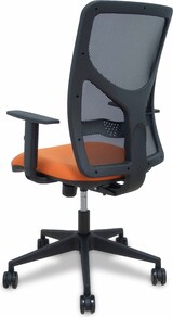 thumbnail of Silla Motilla malla negra asiento bali naranja brazo regulable ruedas 65mm