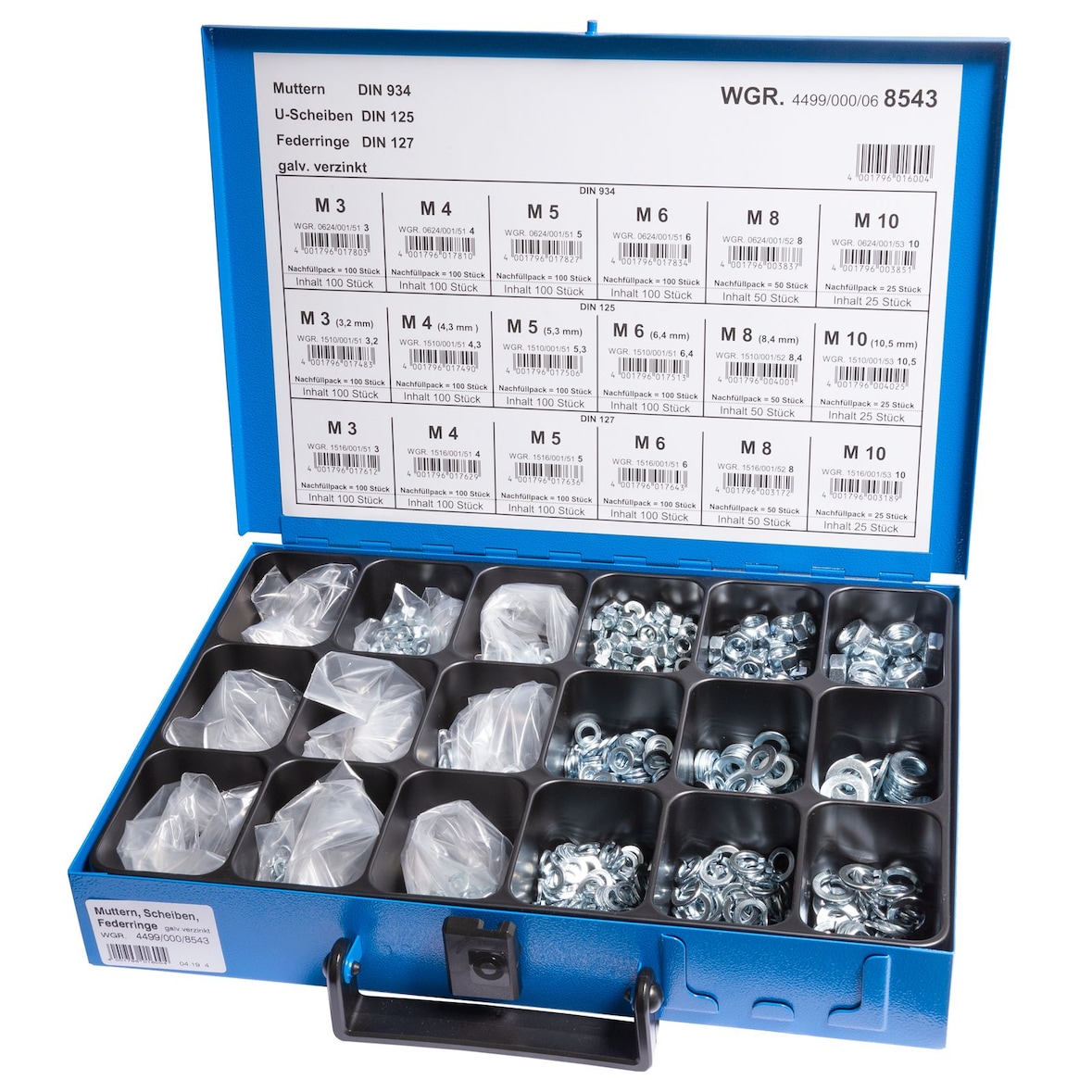 Sortiment Muttern Unterlegscheiben Sprengringe 1425 Teile DIN 125 / 127 / 934