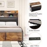 thumbnail of Bett 90x200 cm mit hydraulischem Stauraum, USB-Anschlüssen und Retro-Holz-Metall-Design – multifunktional Schwarz