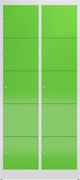 thumbnail of ClassiX Schließfachschrank, 2 Abteile à 5 Fächer, 1800 x 800 x 500 mm, lichtgrau/gelbgrün