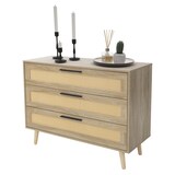 thumbnail of ML-Design Kommode 3 Schubladen 100x77x40 cm Eiche Rattan Massivholzfüße Sideboard Wohnzimmer Flur