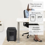 thumbnail of Fellowes Distruggidocumenti a frammento LX85, 12 fogli, per uso personale, cestino da 19L, con tecnologia Safesense®, sicurezza P-4, nero, 4400801