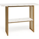 thumbnail of COSTWAY 2-stufiger Konsoletisch Schmaler Beistelltisch Marmor-Optik Flurtisch mit Metallrahmen  Ideal für Flur
