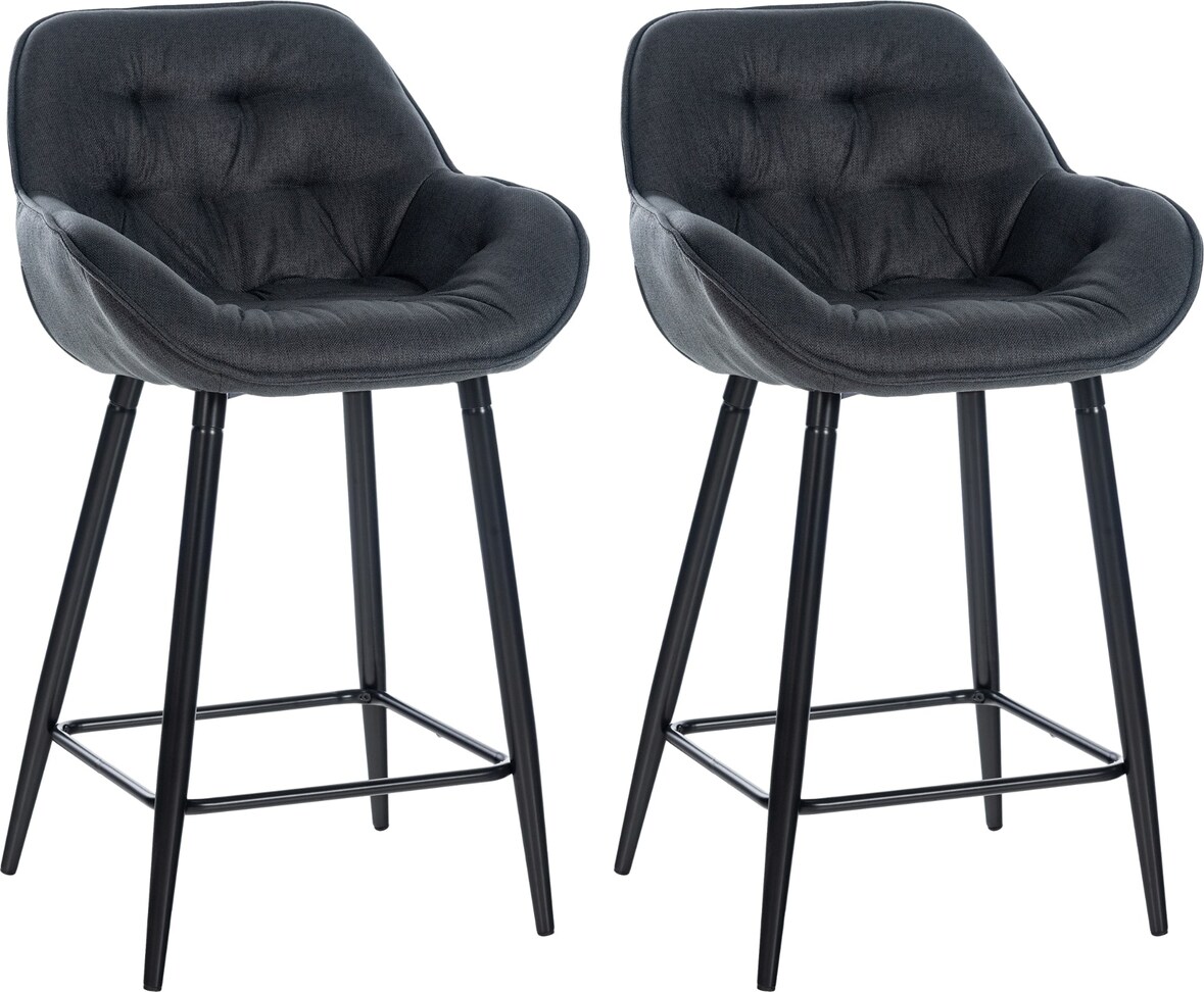 Décoshop26 - Set aus 2 Barhockern Hochstühlen mit gepolstertem Sitz in dunkelgrauem Stoff und schwarzem Metall 10_0004166