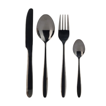 WellHome - Conjunto de talheres de aço inoxidável com revestimento preto de 24 peças