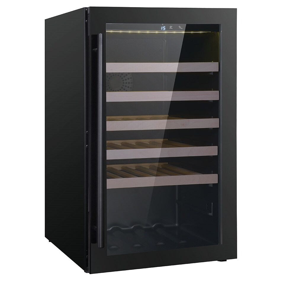 Weinkühlschrank VINCOOL für 49 Flaschen | 1x Glastür + LED & 1x Zone | 118 Ltr, HxBxT 82x48,5x60cm | +5/+20°C | Schwarz | + CHEFGASTRO Geschirrtuch