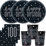 thumbnail of 100. Geburtstag Partyset Einweggeschirr schwarz silber 48 tlg. Partygeschirr Teller Becher Servietten
