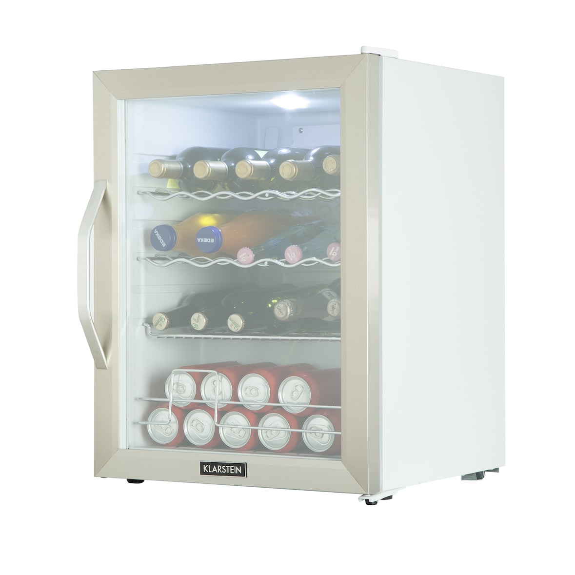 Beersafe XL Crystal White Kühlschrank 60 Liter 4 Böden Panoramaglastür Edelstahl Weiß