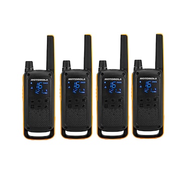 Motorola T82 Extreme Quad – 4 talkies UHF, 10 km, noir/jaune, lampe LED