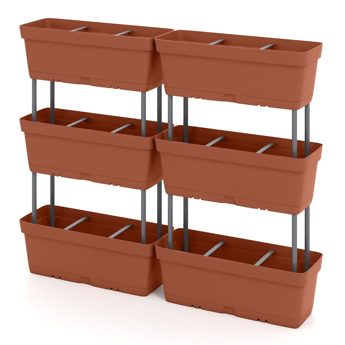 Helloshop26 - Lot de 6 jardinières verticales surélevées 49 x 16 x 81 cm pour légumes et herbes moderne en PP rouge 20_0009965