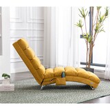 thumbnail of Relaxliege Liegesofa 148x55x84 cm mit Vibrationsfunktion und Seitentasche Senfgelb Leinen, ergonomische 140 Grad Rückenlehne, Metallbeine