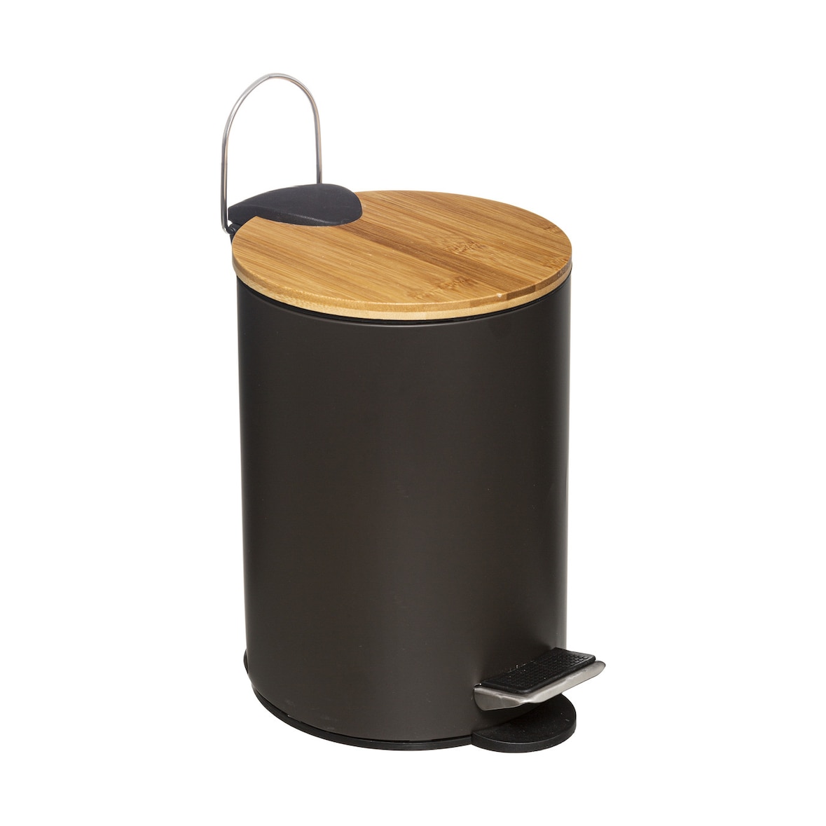 FIVE Treteimer 3 L mit modernem Bambusdeckel schwarz