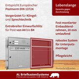 thumbnail of AL Briefkastensysteme 1 Fach Premium Edelstahl Unterputz Briefkasten Anlage mit Klingel, Post A4, modern, robust, wetterfest, Artikelnummer 331T1U1KSL