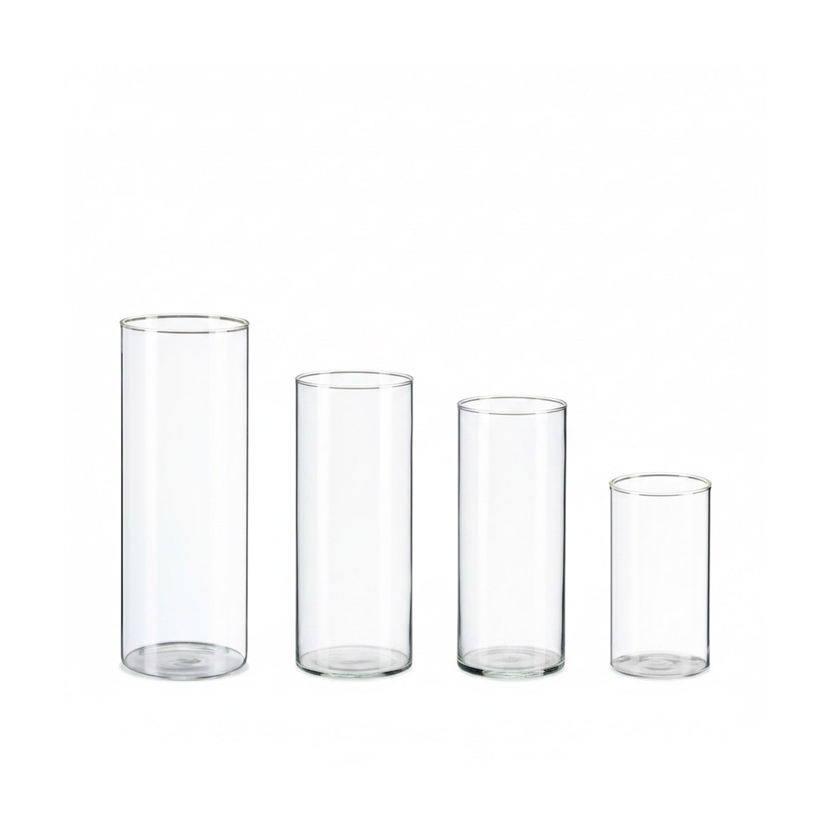 Relaxdays Vasen aus Glas, 4 Blumenvasen in versch. Größen, Glasvasen für Blumen & Kerzen, Tischvasen Set, transparent
