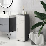 thumbnail of Badezimmerschrank Holz Grau 30x30x82 cm mit Schublade und Schrankfach, verstellbarem Einlegeboden, freistehend, modernes Kontrastdesign