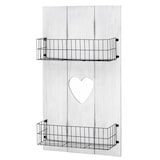 thumbnail of Wandregal HWC-D42, Wandpaneel Holzregal Regal mit Körben, Massivholz ~ weiß shabby, 70x40x10cm