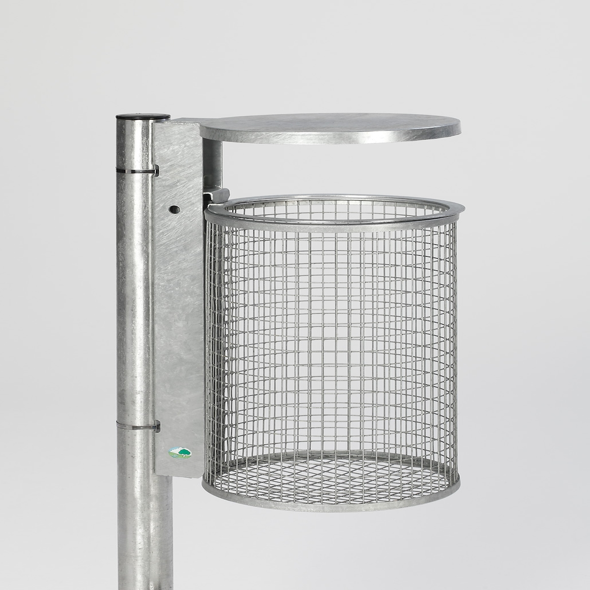 PROREGAL Abfallsammler zur Wand- oder Rohrbefestigung | mit Schutzdach | 50 Liter, HxBxT 74x43x43cm | Stahl | Feuerverzinkt | Mülleimer Abfalleimer