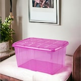 thumbnail of Caja de almacenamiento, pongo todo ropa, 60L litros organizador Impermeable (Rosa Translúcido)