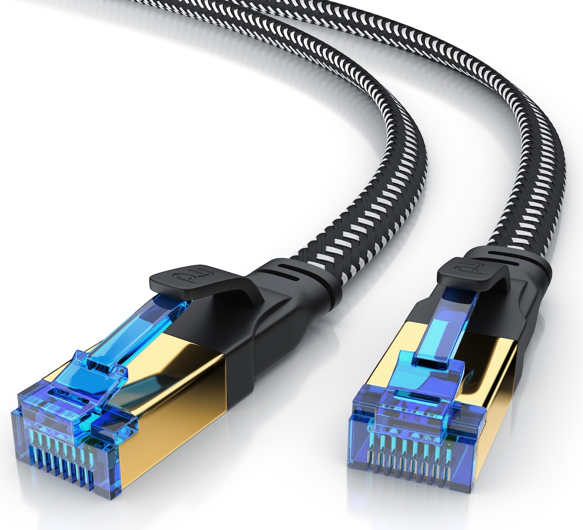 Primewire Flachbandpatchkabel CAT 8 mit Baumwollummantelung - Gigabit Ethernet LAN Kabel - 40 Gbit/s - S/FTP PIMF Schirmung - Netzwerkkabel - 0,5m