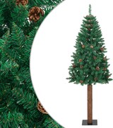 thumbnail of Schlanker Weihnachtsbaum mit Echtholz und Zapfen Grün 150cm PVC