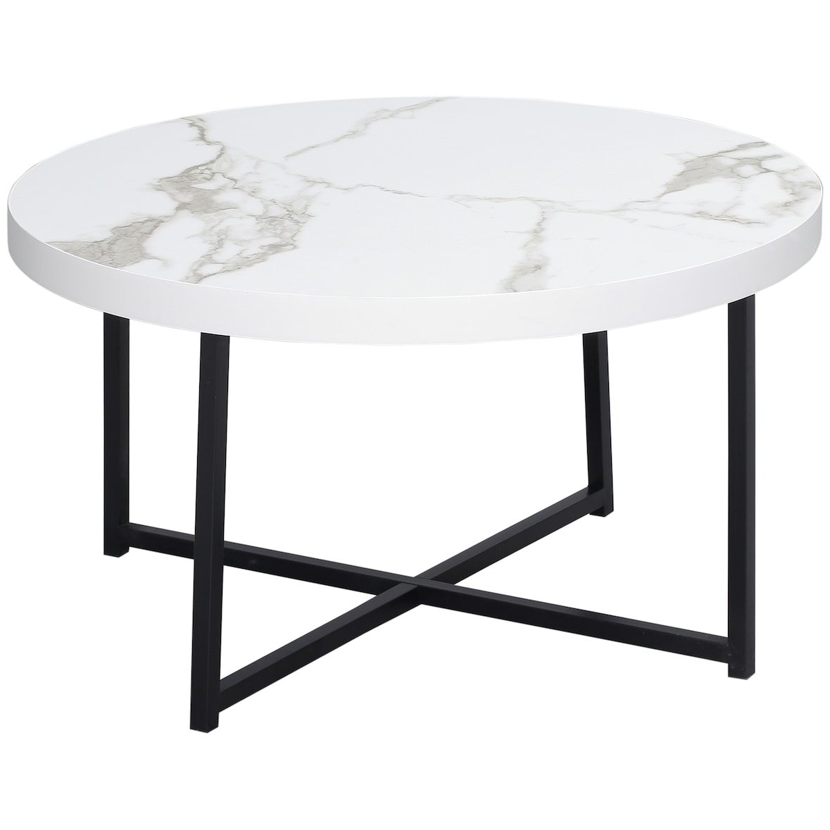 HOMCOM Mesa de Centro Redonda com Bancada Similar ao Mármore e Estrutura de Metal Estilo Moderno 80x80x45cm Branco e Preto