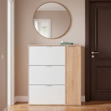 thumbnail of Scarpiera Salvaspazio A 3 Ribalte E 1 Anta Con Ripiani Mobile Porta Scarpe Da 30 Paia Per Ingresso Corridoio Cameretta 106x115x22 Cm Bianco E Rovere