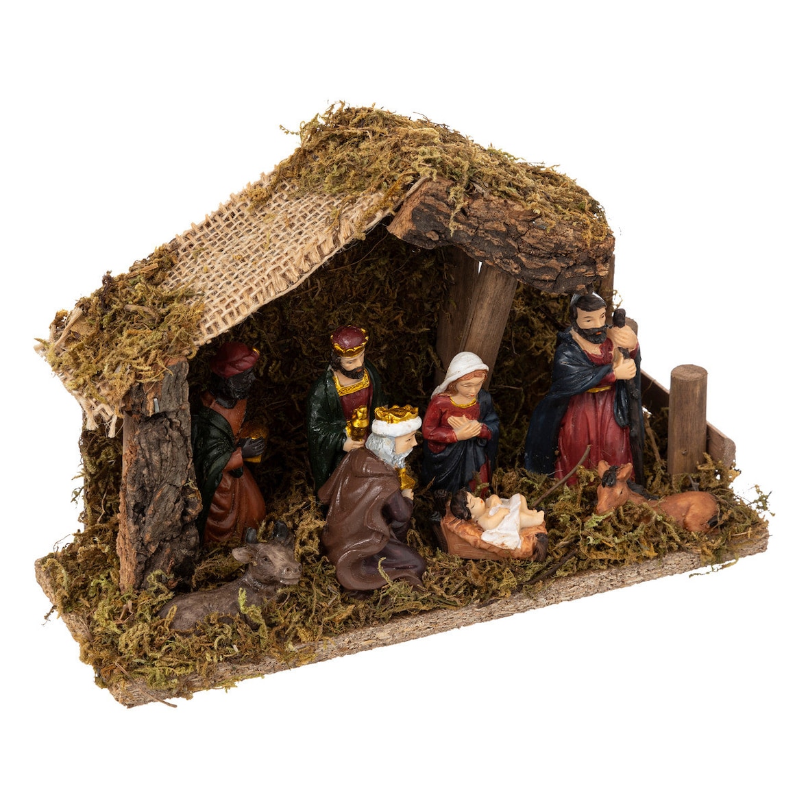 Crèche de Noël lumineuse 5 microLED avec 7 Santons