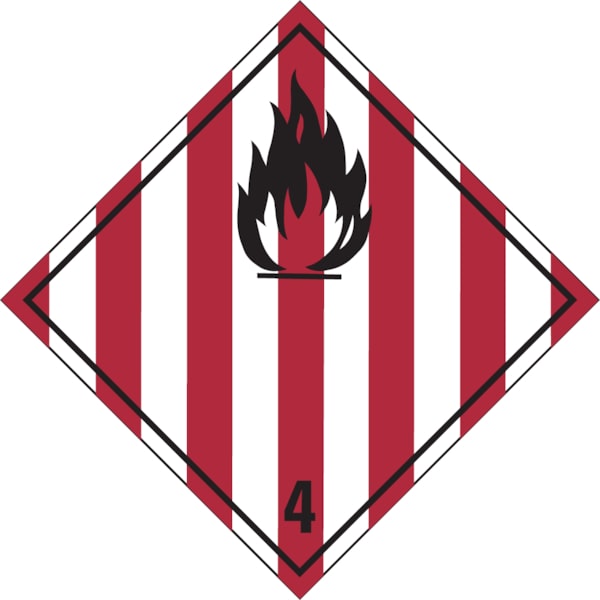 Gefahrzettel, Gefahrenklasse 4.1 - Entzündbare feste Stoffe, selbstzersetzliche Stoffe - 150x150 mm Folie selbstklebend