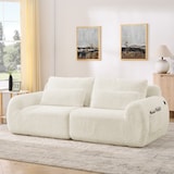 thumbnail of 2-Sitzer Sofa aus Schaumstoff mit Kaninchenfellstoff in Beige, rahmenlos, mit USB-Ladeanschluss und Seitentasche