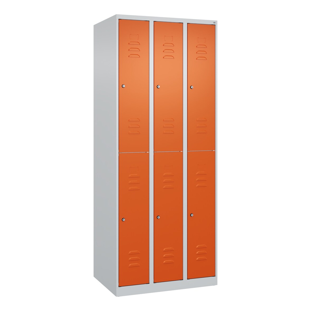 C+P Spind Classic PLUS, 6 Abteile, HxBxT 185x75x50cm, Zylinderschloss, Hellgrau/Reinorange von PROREGAL