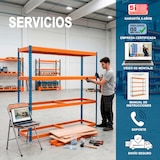 thumbnail of SimonRack Estantería Industrial, 2000x1800x600 mm, 400 kg de Punto Flexión, 4 Estantes Madera, Estantería Garaje, Azul/Naranja/Madera - Ecoforte