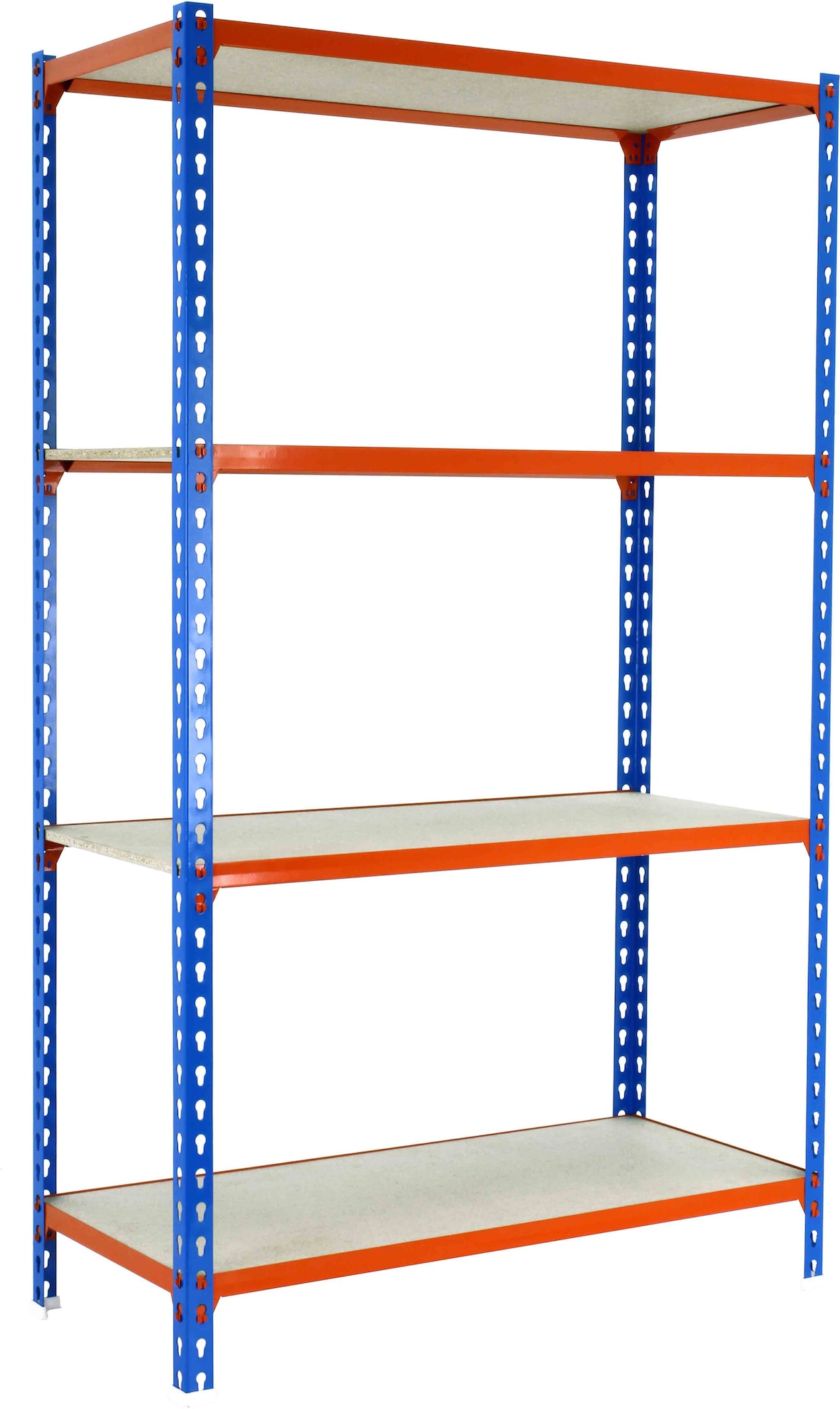 SimonRack Estantería Metálica, 1500x900x400 mm, 4 Alturas, Bandeja Madera, 150 kg de Punto Flexión, Azul/Naranja/Madera - Maderclick
