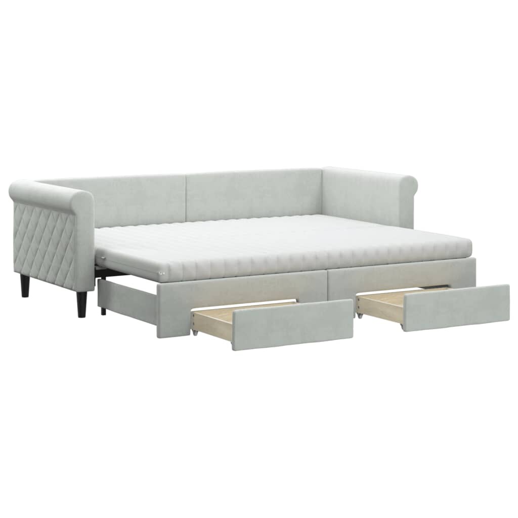 vidaXL Tagesbett Ausziehbar mit Schubladen Hellgrau 80x200 cm Samt