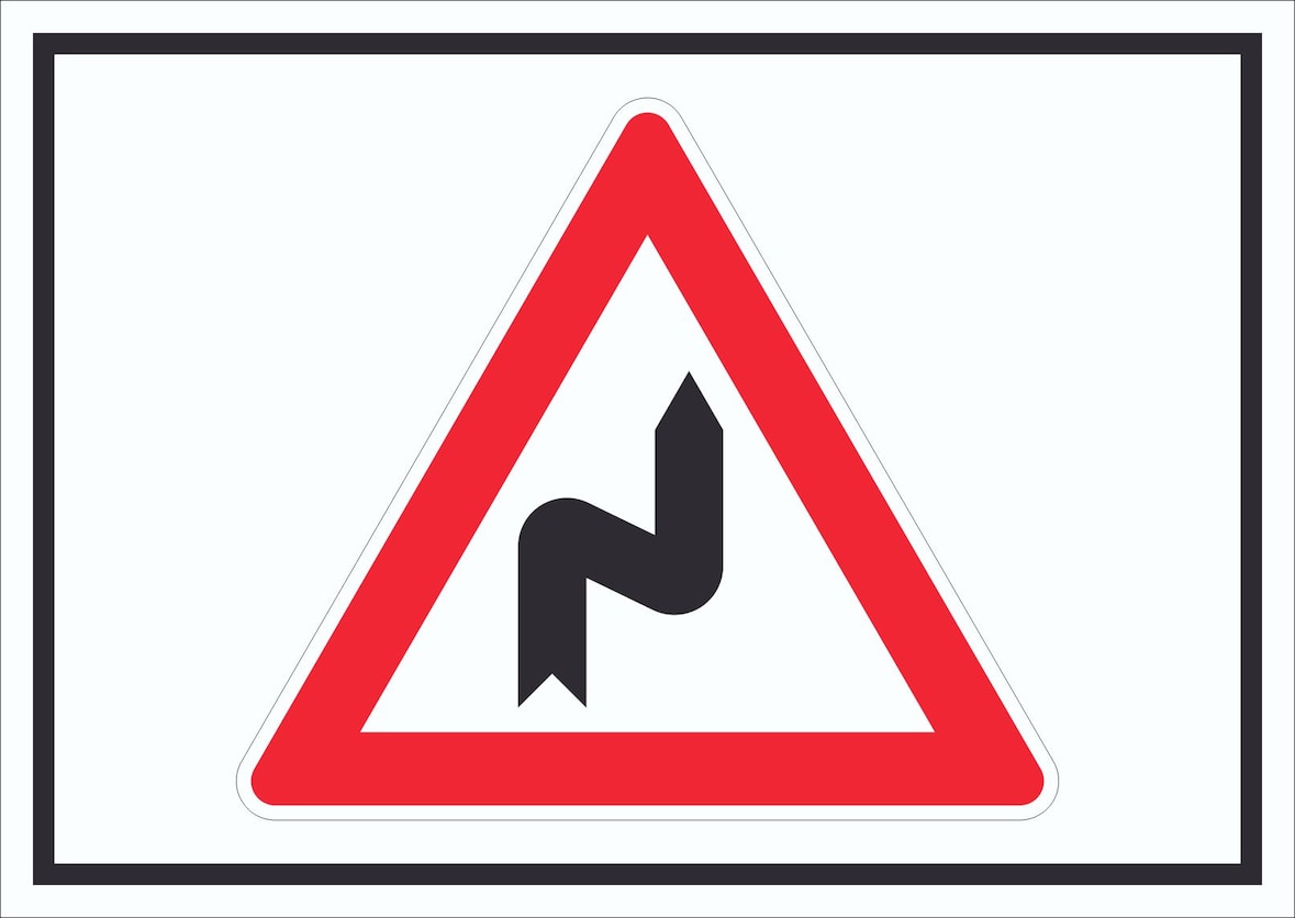 Schild Achtung Doppelkurve rechts Symbol A5 Rückseite selbstklebend