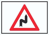 thumbnail of Schild Achtung Doppelkurve rechts Symbol A5 Rückseite selbstklebend