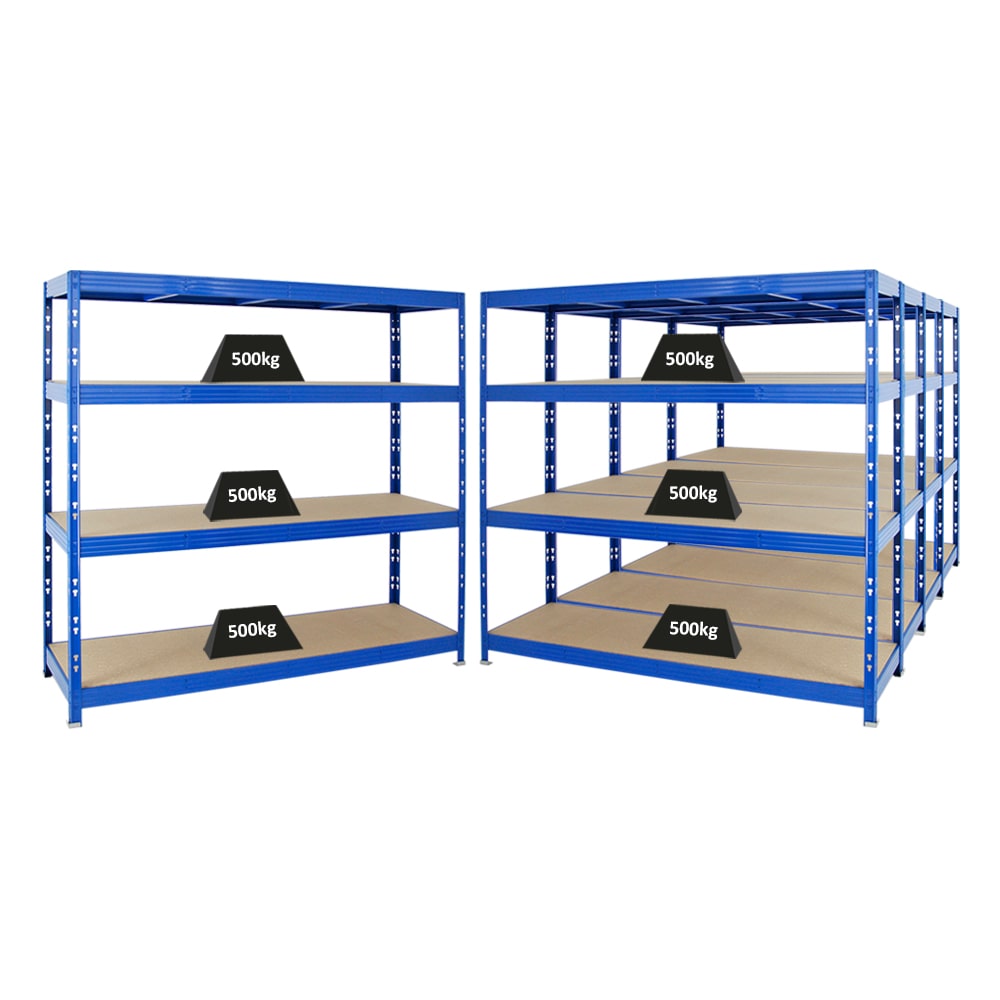 PROREGAL Mega Deal 5x Profi Schwerlastregal Rhino | HxBxT 180x200x60cm | 4 Spanplatten-Ebenen 8mm | Fachlast 500kg | Blau