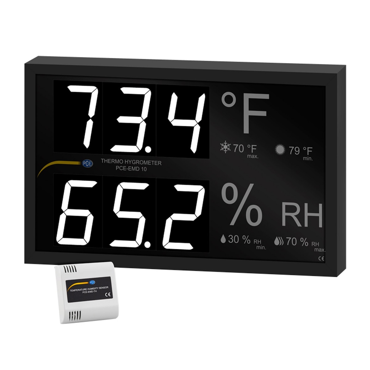 PCE Instruments PCE-EMD 10 Thermo Hygrometer 32,0..122,0 °F|0,0..99,9 % r.F.|Großanzeige|Anschluss bis 4 ext. Sensoren