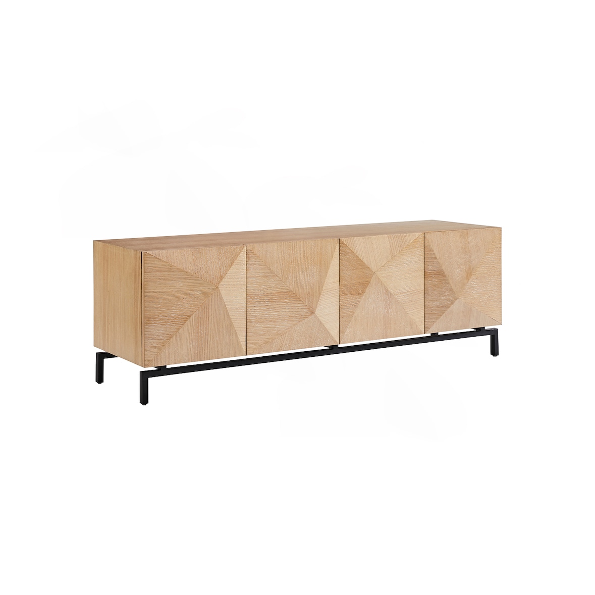 KAWOLA Lowboard ANJO TV-Board 4 Türen Eiche furniert braun Fuß Metall schwarz pulverbeschichtet