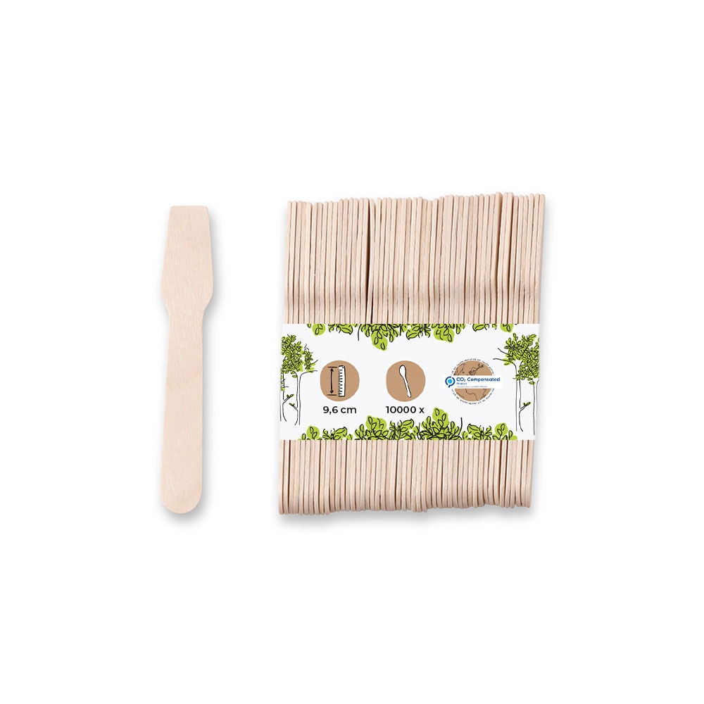 BIOZOYG 10000 Stück Einweg Eislöffel 9,6 cm kleine Holzlöffel, Einweglöffel, kleine Eisspatel, umweltfreundlich, biologisch abbaubar, nachhaltig