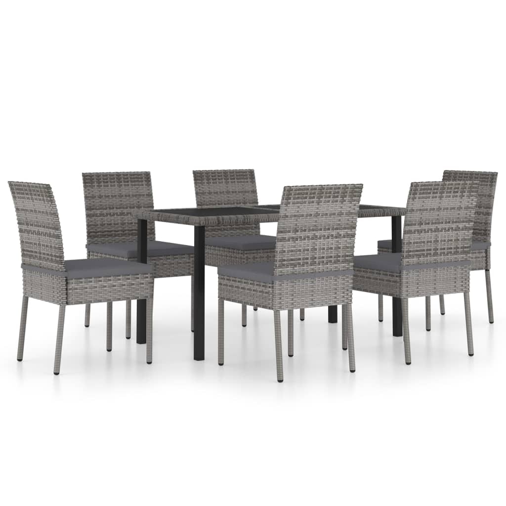 Helloshop26 - Conjunto de comedor de jardín exterior de 7 piezas en resina de mimbre gris 02_0014048