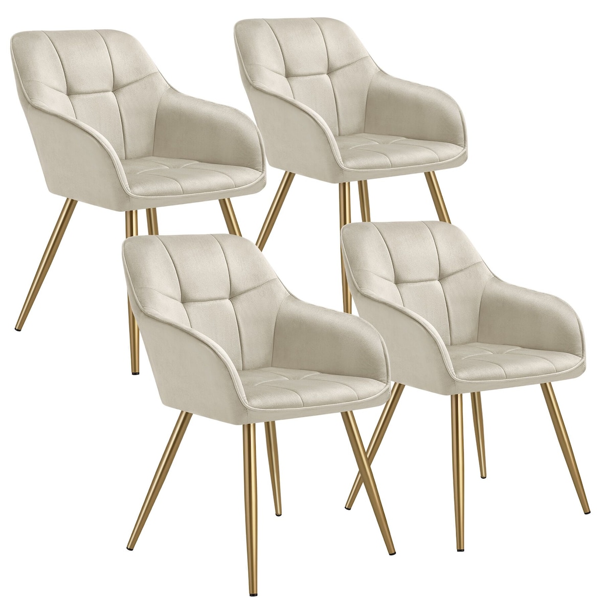 tectake Eetkamerstoel Marilyn, fluweellook, gecapitonneerd - creme/goud, Set van 4 - 405781