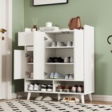thumbnail of Schuhschrank Kommode 90x35x99 cm Weiß mit verstellbaren Regalböden, Massivholzbeinen, moderner Home Organizer, Flur & Wohnzimmer