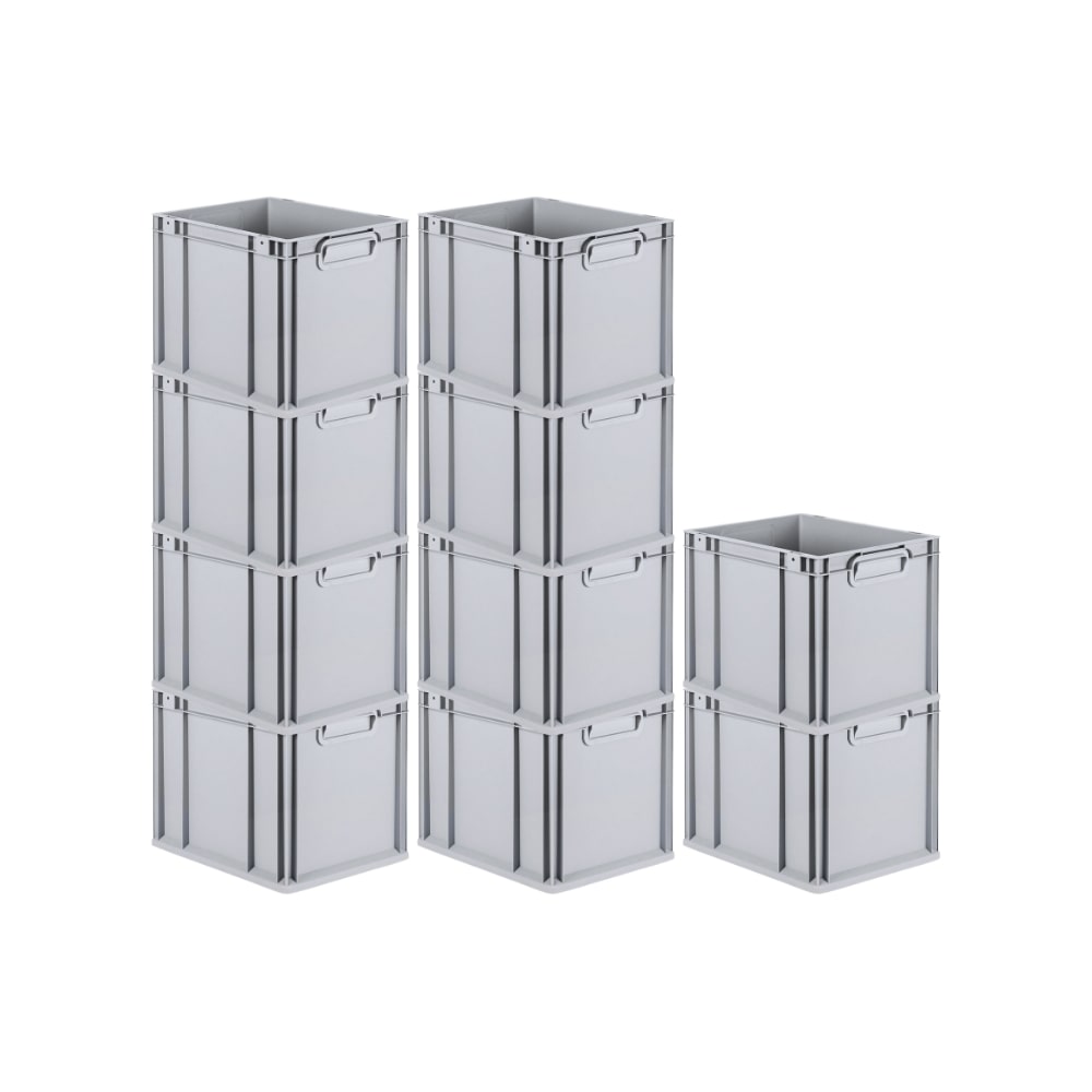 PROREGAL 10x Eurobox NextGen Grip | HxBxT 32x30x40cm | 30 Liter | Griffe geschlossen | Glatter Boden | Eurobehälter