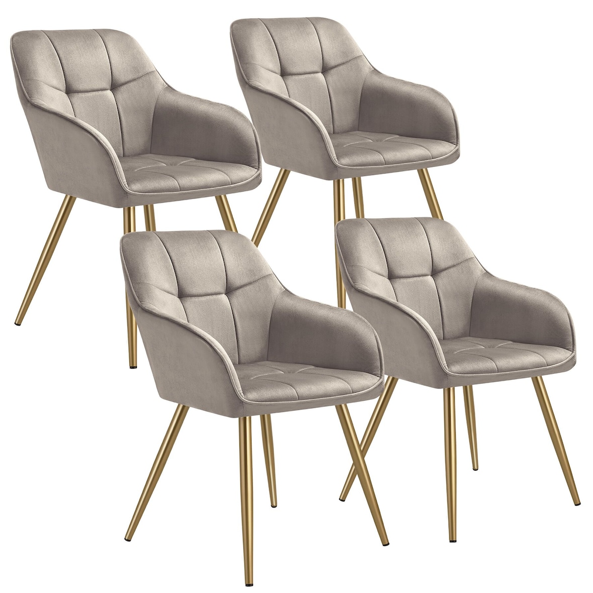 tectake Eetkamerstoel Marilyn, fluweellook, gecapitonneerd - taupe/goud, Set van 4 - 405789