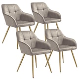 thumbnail of tectake Eetkamerstoel Marilyn, fluweellook, gecapitonneerd - taupe/goud, Set van 4 - 405789